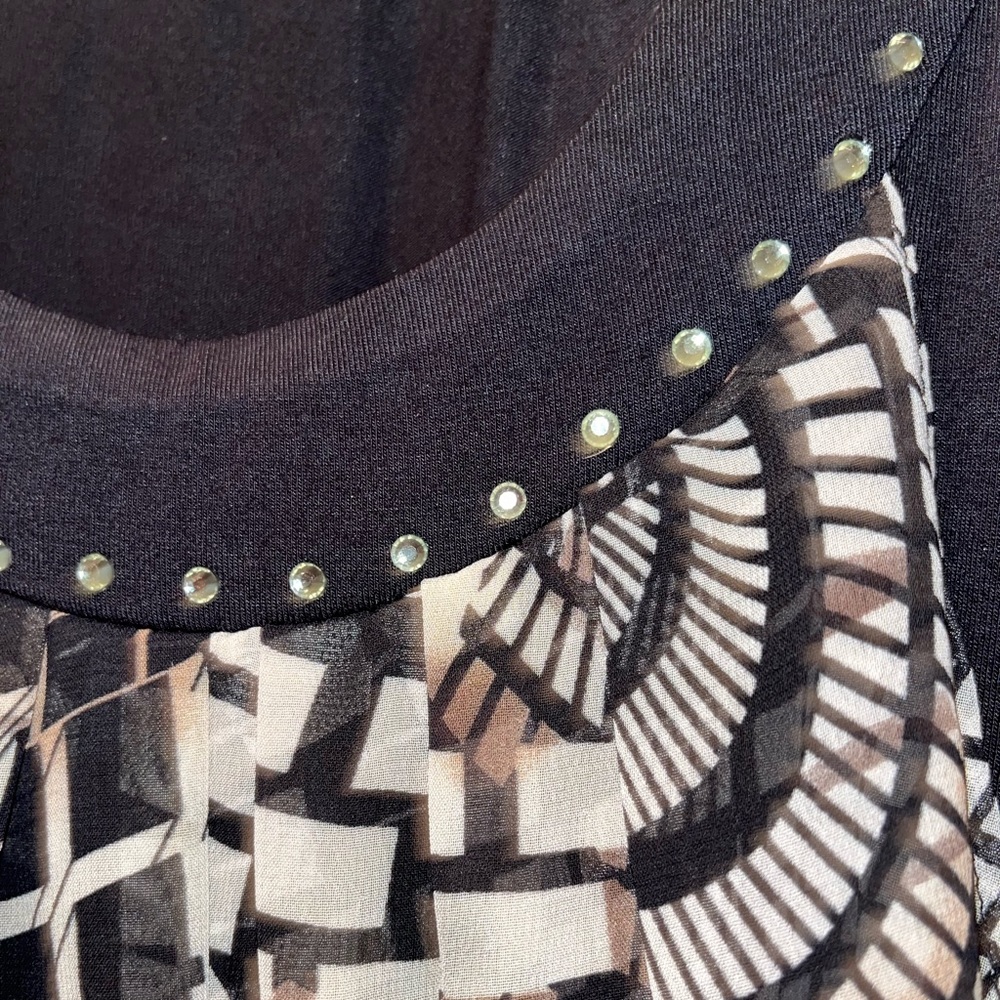 Linea Domani Black and Brown Geometric Patterned Dress. Size M.